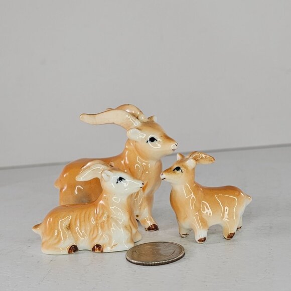 Vintage Bone China Billy Goat Family Miniature Figurines Sheep Ram Chubby - Picture 2 of 8